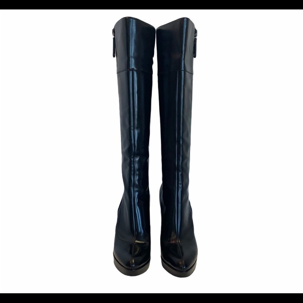 GUCCI Black Glossy Leather Knee High Platform Boot Sz 10B - Picture 4 of 16